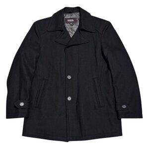 MICHAEL KORS Wool Pea Coat Winter Business Casual Black Insulated Jacket Mens M